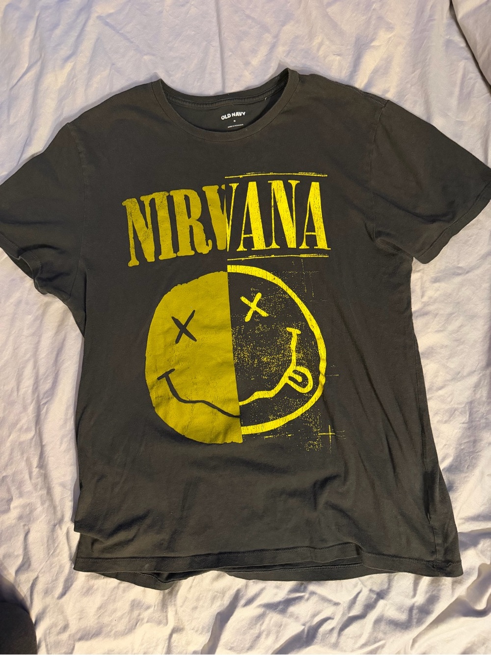 Old Navy Black Short-Sleeve Tee with Yellow Nirvana Graphic